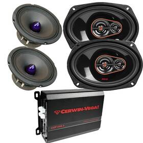 Cerwin-vega Cvp1400.4d 4 Channel Amp And 6.5 Inch Mid-range 6x9 3-way Car Speakers Upgrade
