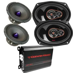 Cvp1400.4d Cerwin-vega 4 Channel Amp And 6.5 Inch Mid-range 6x9 3-way Car Speakers Upgrade