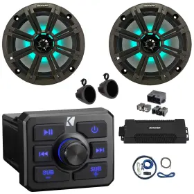 51kbtr-45bkm84l-48pxa10005 Kicker Marine Receiver 2x 8 Inch 300w Speakers With Grilles Amp Kit Power Block