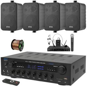 Pyle-enrock Phda6bt-2ekmr408b-pdwm2115 400w Coaxial Receiver 4x 4 Inch Indoor/outdoor Speakers Wireless Microphone