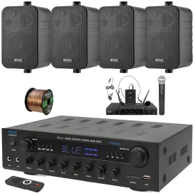 Phda6bt-2ekmr408b-pdwm2115 Pyle-enrock 400w Coaxial Receiver 4x 4 Inch Indoor/outdoor Speakers Wireless Microphone
