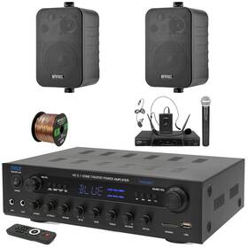 Pyle-enrock Phda6bt-ekmr408b-pdwm2115 400w Bt Coaxial Inputs Receiver 2x 4 Inch 30w Speakers Wireless Microphone