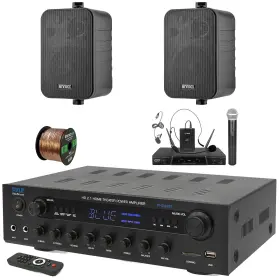 Phda6bt-ekmr408b-pdwm2115 Pyle-enrock 400w Bt Coaxial Inputs Receiver 2x 4 Inch 30w Speakers Wireless Microphone