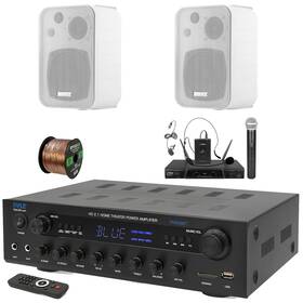 Pyle-enrock Phda6bt-ekmr408w-pdwm2115 400w Bt Home Led Display Receiver 2x 4 Inch 30w Max Speaker Microphone System