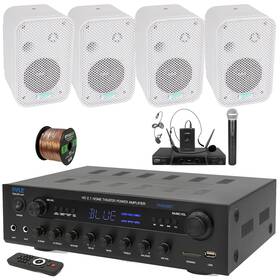 Pyle Phda6bt-2pdwr30w-pdwm2115 400w Bt Led Display Receiver 4x 3.5 Inch 300w Speaker Microphone System Wire