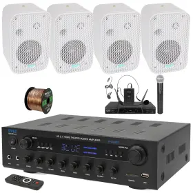 Phda6bt-2pdwr30w-pdwm2115 Pyle 400w Bt Led Display Receiver 4x 3.5 Inch 300w Speaker Microphone System Wire