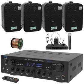 Pyle Phda6bt-2pdwr40b-pdwm2115 400w Led Display Receiver 4x 5.25 Inch Wall/ceiling Speaker Microphone System