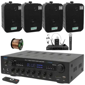 Phda6bt-2pdwr40b-pdwm2115 Pyle 400w Led Display Receiver 4x 5.25 Inch Wall/ceiling Speaker Microphone System