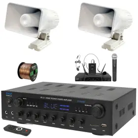 Phda6bt-2phsp4-pdwm2115 Pyle 400w Amplifier Led Receiver 2x 6ftft 50w Horn Speakers Microphone System