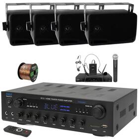 Pyle Phda6bt-2plmr24b-pdwm2115 400w Bt Home Stereo Led Receiver 4x 3.5ftft 3-way Speaker Microphone System