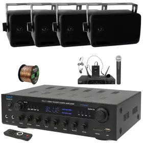 Phda6bt-2plmr24b-pdwm2115 Pyle 400w Bt Home Stereo Led Receiver 4x 3.5ftft 3-way Speaker Microphone System