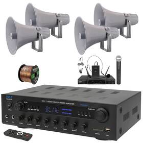 Pyle Phda6bt-4phsp12-pdwm2115 400w Home Amplifier Receiver 4x 12.7ftft 60w Horn Speaker Microphone System