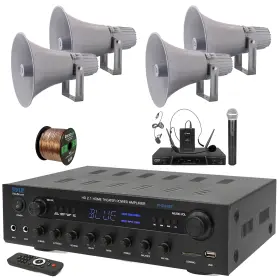 Phda6bt-4phsp12-pdwm2115 Pyle 400w Home Amplifier Receiver 4x 12.7ftft 60w Horn Speaker Microphone System