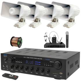 Pyle Phda6bt-4phsp4-pdwm2115 400w Led Receiver 4x 6ftft Indoor/outdoor Horn Speakers Microphone System