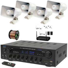 Pyle Phda6bt-4phsp4-pdwm2145 Led Receiver 4x 6ftft Indoor/outdoor Pa Horn Speaker Vhf Microphone System