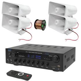 Pyle Phda6bt-4phsp5 400w Bt Led Optical Receiver 4x 8ftft Indoor/outdoor Pa Horn Speakers Wire