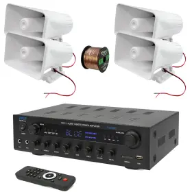 Phda6bt-4phsp5 Pyle 400w Bt Led Optical Receiver 4x 8ftft Indoor/outdoor Pa Horn Speakers Wire