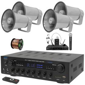 Pyle Phda6bt-4phsp8k-pdwm2115 400w Hdmi Home Audio Receiver 4x 8.1ftft 50w Horn Speaker Microphone System