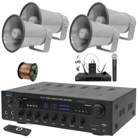 Phda6bt-4phsp8k-pdwm2115 Pyle 400w Hdmi Home Audio Receiver 4x 8.1ftft 50w Horn Speaker Microphone System