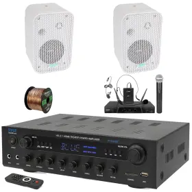 Phda6bt-pdwr30w-pdwm2115 Pyle 400w Bt Led Display Receiver 2x 3.5 Inch Speakers Wireless Microphone System