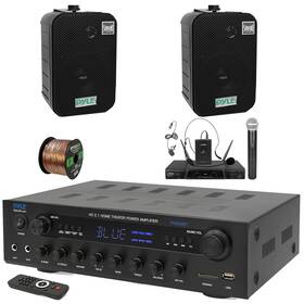 Pyle Phda6bt-pdwr40b-pdwm2115 400w Bt Led Coaxial Home Receiver 2x 5.25 Inch Speaker Microphone System