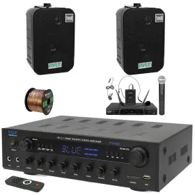 Phda6bt-pdwr40b-pdwm2115 Pyle 400w Bt Led Coaxial Home Receiver 2x 5.25 Inch Speaker Microphone System