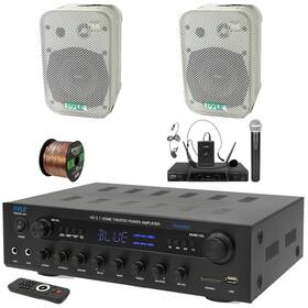 Pyle Phda6bt-pdwr40w-pdwm2115 400w Optical Home Receiver 2x 5.25 Inch White Speakers Microphone System