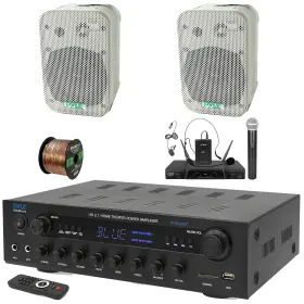 Phda6bt-pdwr40w-pdwm2115 Pyle 400w Optical Home Receiver 2x 5.25 Inch White Speakers Microphone System