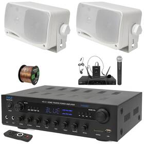 Pyle Phda6bt-plmr24-pdwm2115 400w Bt Led Receiver 2x 3.5ftft Weather Proof Speakers Microphone System