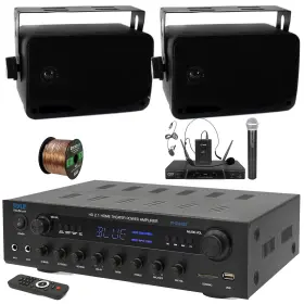 Phda6bt-plmr24b-pdwm2115 Pyle 400w Bt Optical Inputs Receiver 2x 3.5ftft 200w Speakers Microphone System