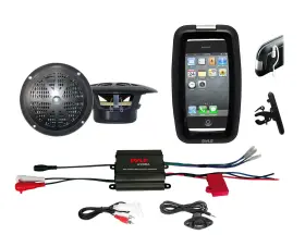 Plmr41b-plmrmp1b-psic55 Pyle Plmr41b-plmrmp1b-psic55- New Bike Offroad Marine Black Ipod Input Amplifier 2 Speakers Phone Case