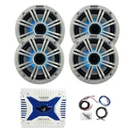 4X Kicker 6.5" 195W Marine Led Speakers, White Grille, Bluetooth Amplifier W/kit Open. Price: $443.99.