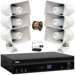 Pyle MP3 Bluetooth Receiver, 6X 6'' 50W Outdoor Pa Horn Speakers W/ Wireless Mic Open. Price: $321.49.